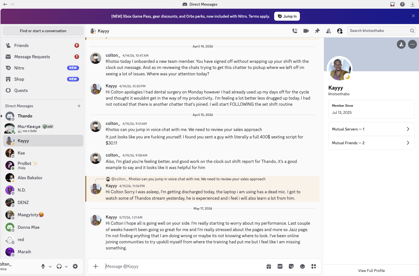 Chat audition in Discord